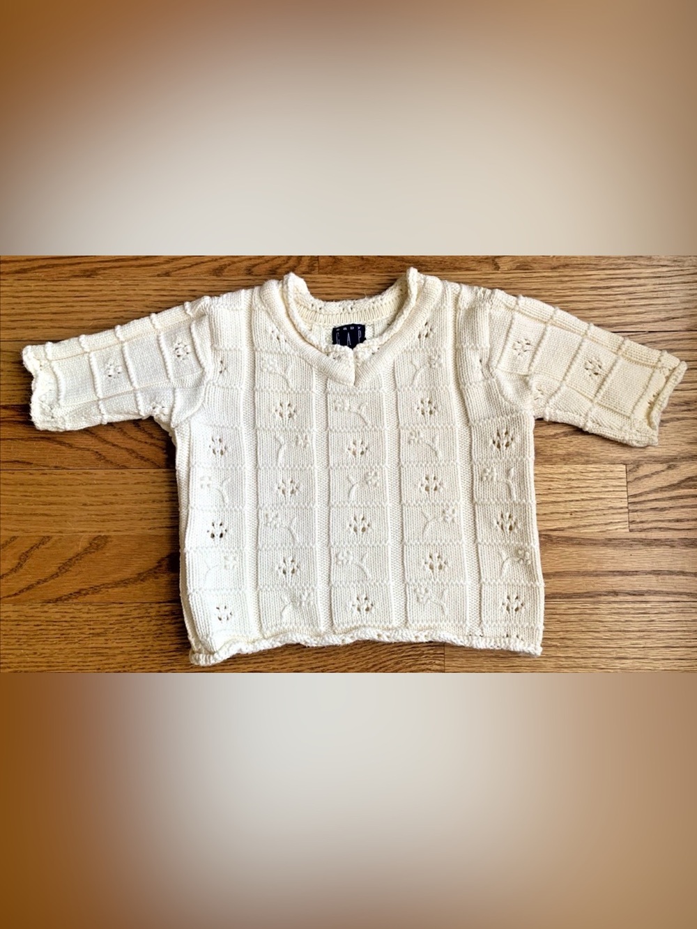 Vtg Y2K Baby Gap Cotton Pointelle Pull Over Ivory Sweater Size 12-18 Months